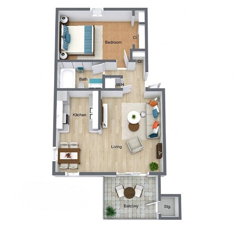 Azalea 1 Bedroom 1 Bathroom Floorplan at The Preserve at Pine Valley Apartments, Wilmington